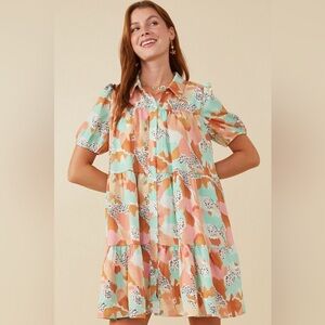 Hayden Mint, Coral & Peach Tiered Mini Dress